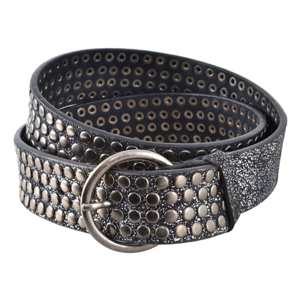 Black With Silver Speckles and Rivets Leather Belt Fashion or Cosplay